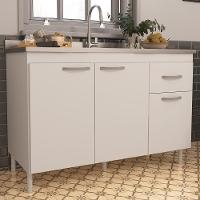 Balcão De Cozinha Pop 120cm 3 Portas E 1 Gaveta Branco Sem Tampo - Indékes Branco - 2
