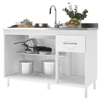 Balcão De Cozinha Pop 120cm 3 Portas E 1 Gaveta Branco Sem Tampo - Indékes Branco - 3
