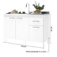 Balcão De Cozinha Pop 120cm 3 Portas E 1 Gaveta Branco Sem Tampo - Indékes Branco - 4