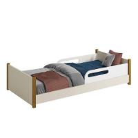 Cama Evolutiva Ravi Areia Com Pés Amadeirado, Proteção Lateral Usinada E Colchão D33 - Reller Móveis Areia Fosco - 1