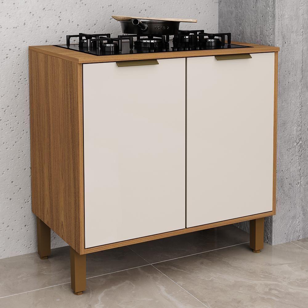 Balcão Para Cooktop Toronto 80cm 2 Portas Freijó-off White Com Tampo Mdp - Indékes Freijó-off White - 2