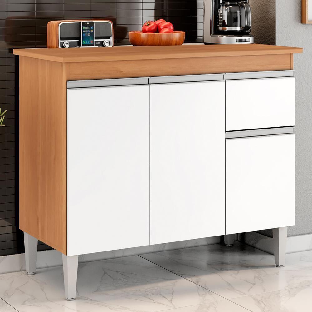 Balcão De Cozinha Tatiane 95cm Amêndoa-branco Com Tampo Mdp - Ajl Móveis Amêndoa-branco - 2