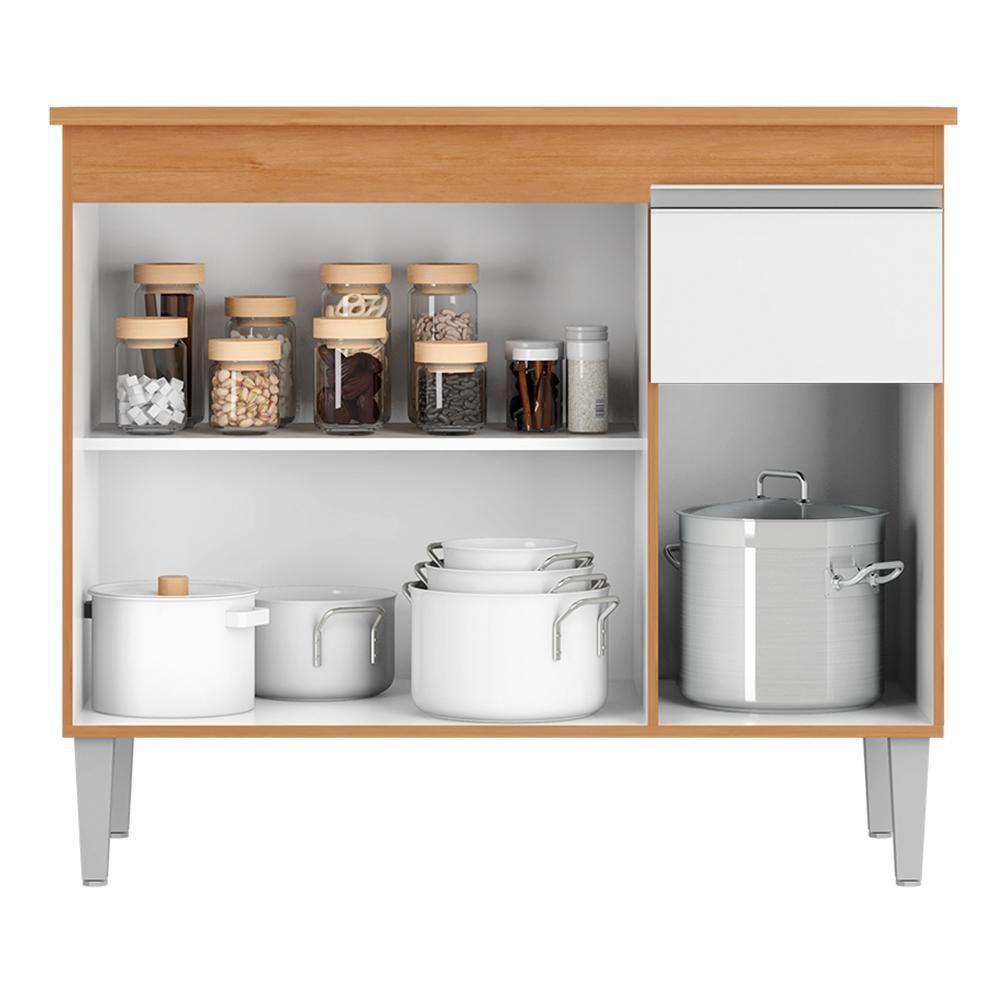 Balcão De Cozinha Tatiane 95cm Amêndoa-branco Com Tampo Mdp - Ajl Móveis Amêndoa-branco - 3