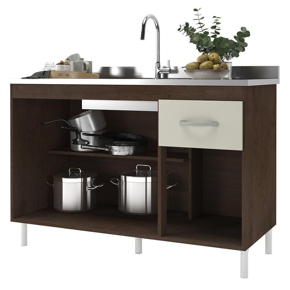 Balcão De Cozinha Pop 120cm 3 Portas E 1 Gaveta Noce-off White Sem Tampo - Indékes Noce-off White - 3