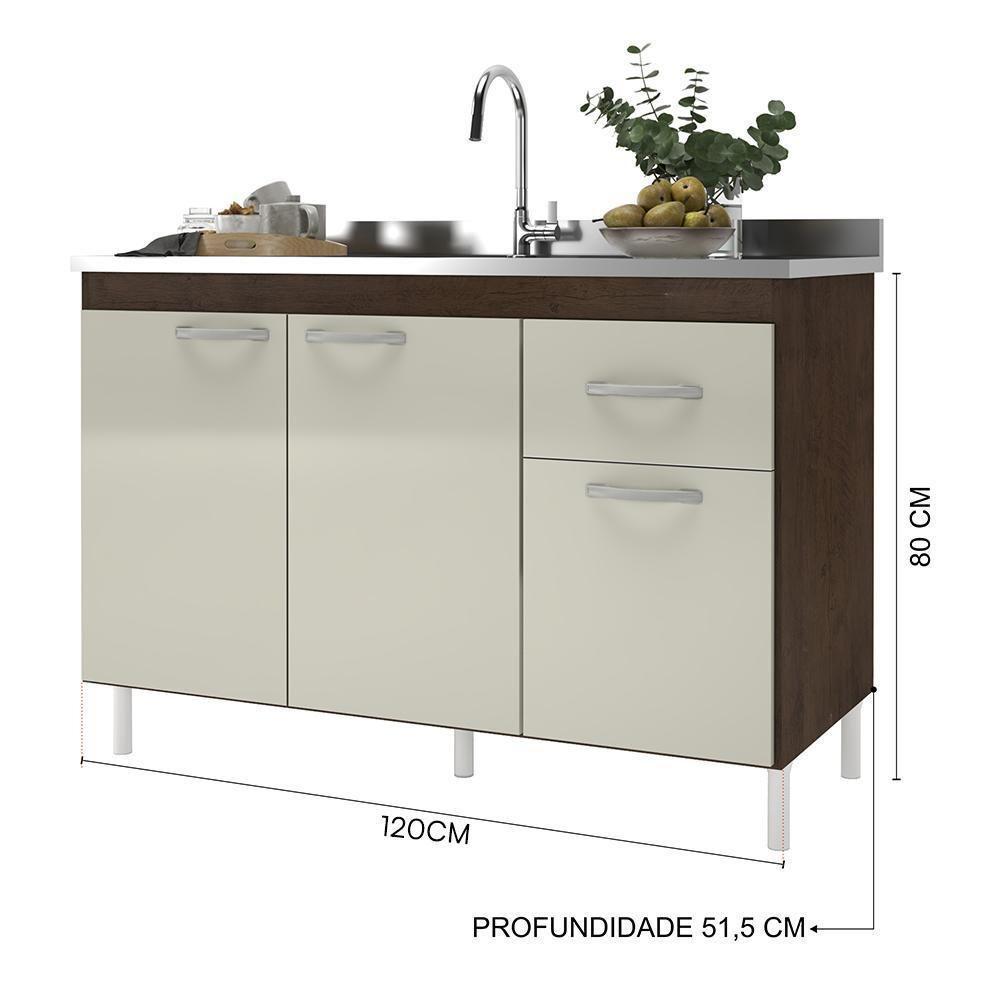 Balcão De Cozinha Pop 120cm 3 Portas E 1 Gaveta Noce-off White Sem Tampo - Indékes Noce-off White - 4