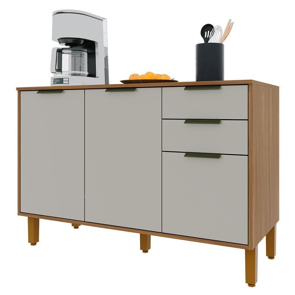 Balcão De Cozinha Toronto 120cm 3 Portas E 2 Gavetas Freijó-off White Com Tampo Mdp - Indékes Freijó-off White - 1