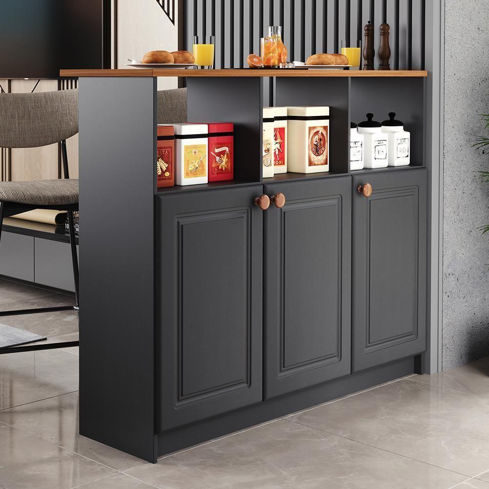 Bancada Ilha Mesa Firenze 120cm 3 Portas Chumbo - Indékes Chumbo - 2