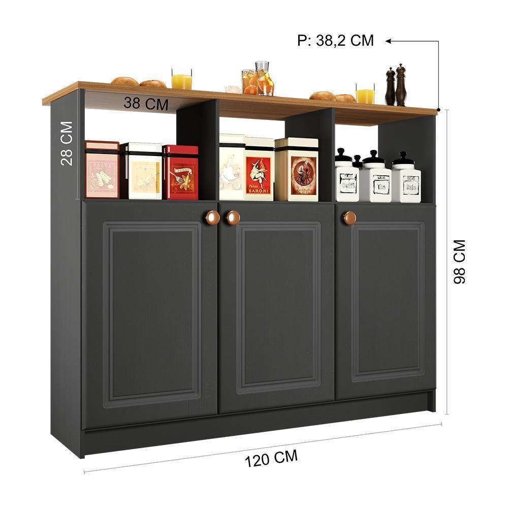 Bancada Ilha Mesa Firenze 120cm 3 Portas Chumbo - Indékes Chumbo - 5