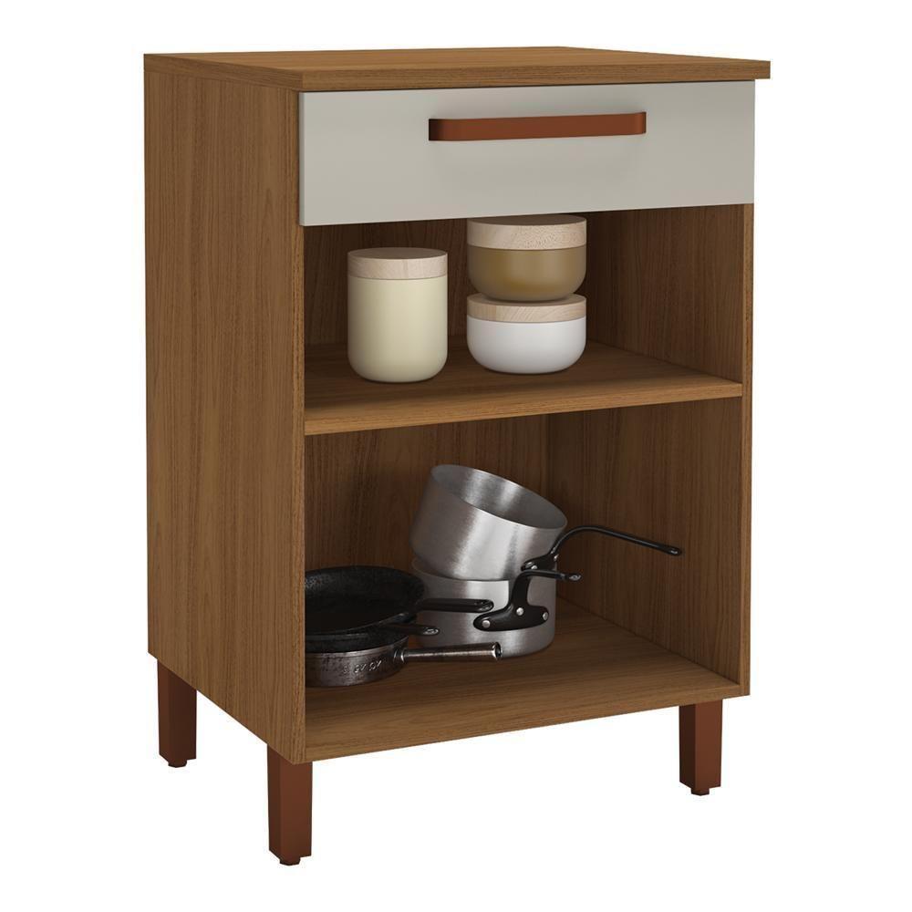 Balcão De Cozinha Monza 60,7cm Freijó-off White Com Tampo Mdf - Indékes Freijó-off White - 2