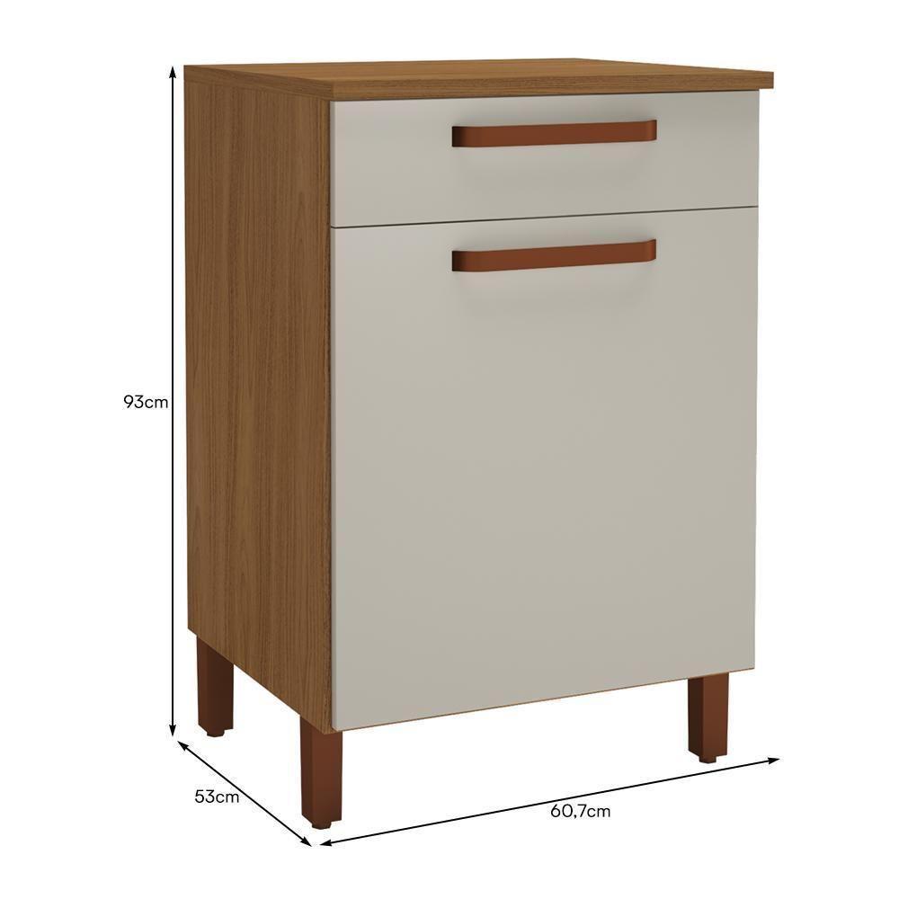 Balcão De Cozinha Monza 60,7cm Freijó-off White Com Tampo Mdf - Indékes Freijó-off White - 3