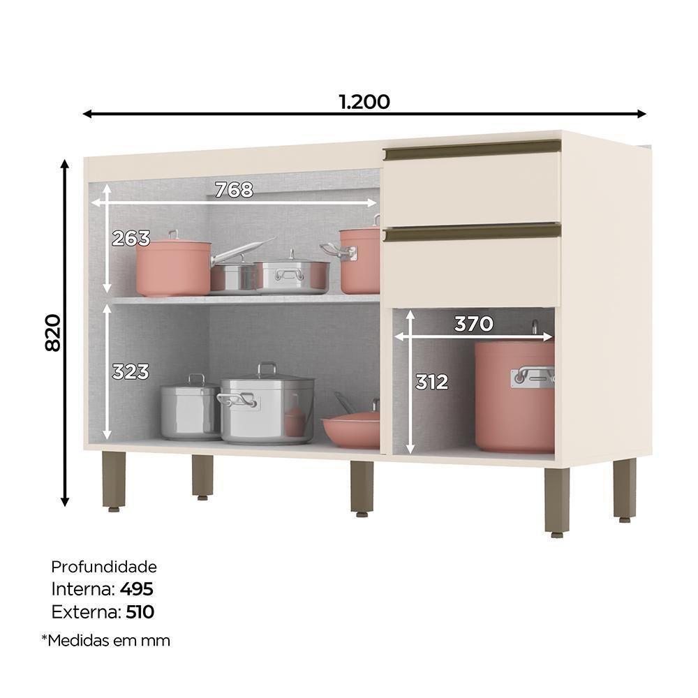 Balcão Pia 2 Gavetas 3 Portas Off White-duna Com Tampo Connect - Móveis Henn Off White - 3