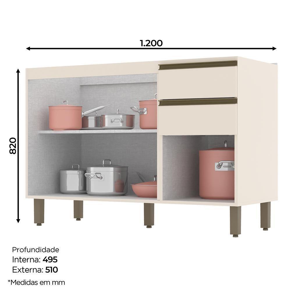 Balcão Pia 2 Gavetas 3 Portas Sem Tampo Connect Off White - Móveis Henn Off White - 4