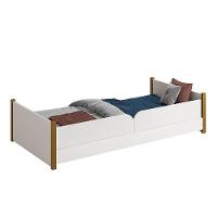 Cama Evolutiva Ravi Branco Com Pés Amadeirado, Proteção Lateral Lisa E Colchão D20 - Reller Móveis Branco Fosco - 1