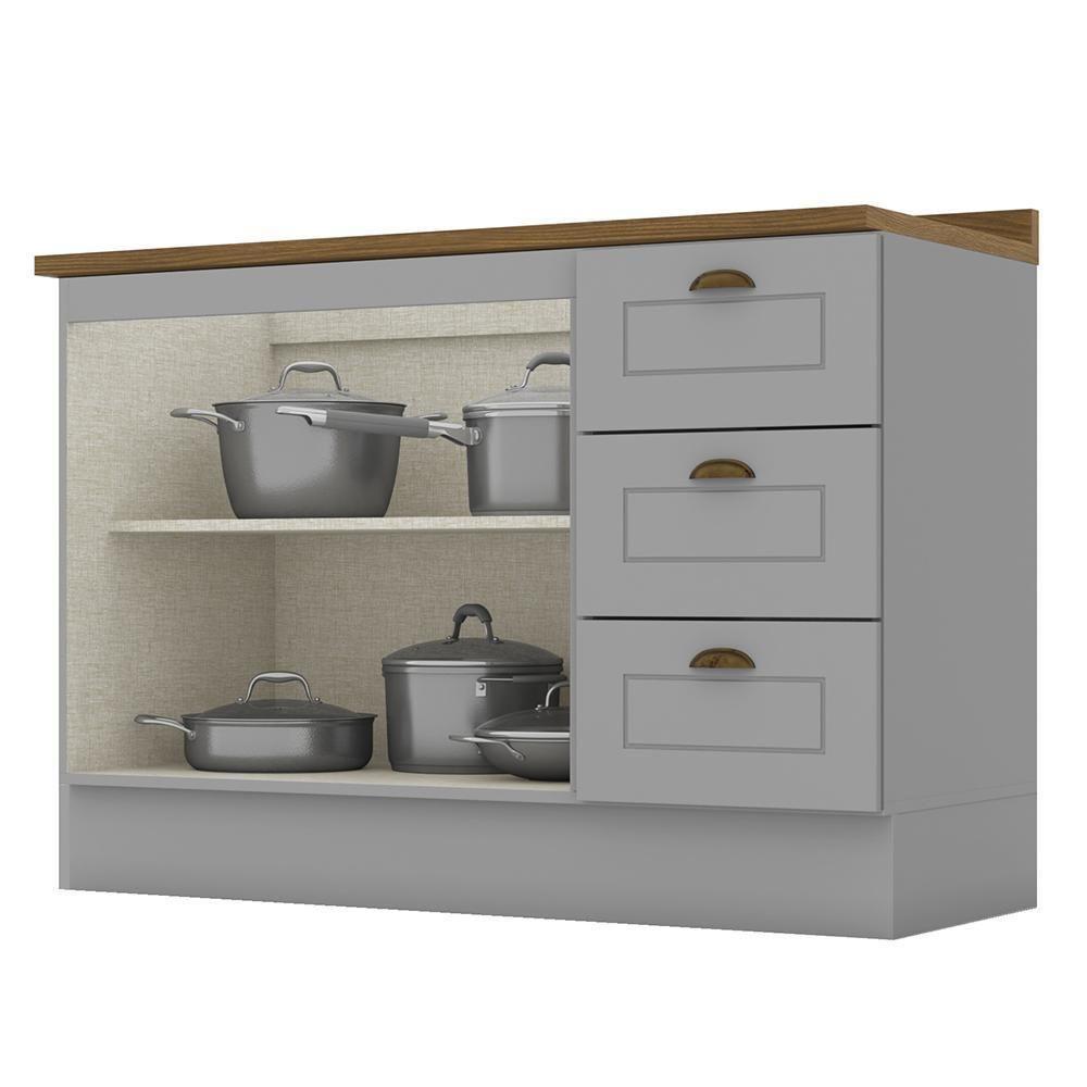 Balcão Pia 2 Portas E 3 Gavetas 120cm Americana Cinza Com Tampo Nature - Móveis Henn Cinza-nature - 2