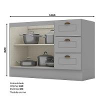 Balcão Pia 2 Portas E 3 Gavetas 120cm Americana Cinza Com Tampo Nature - Móveis Henn Cinza-nature