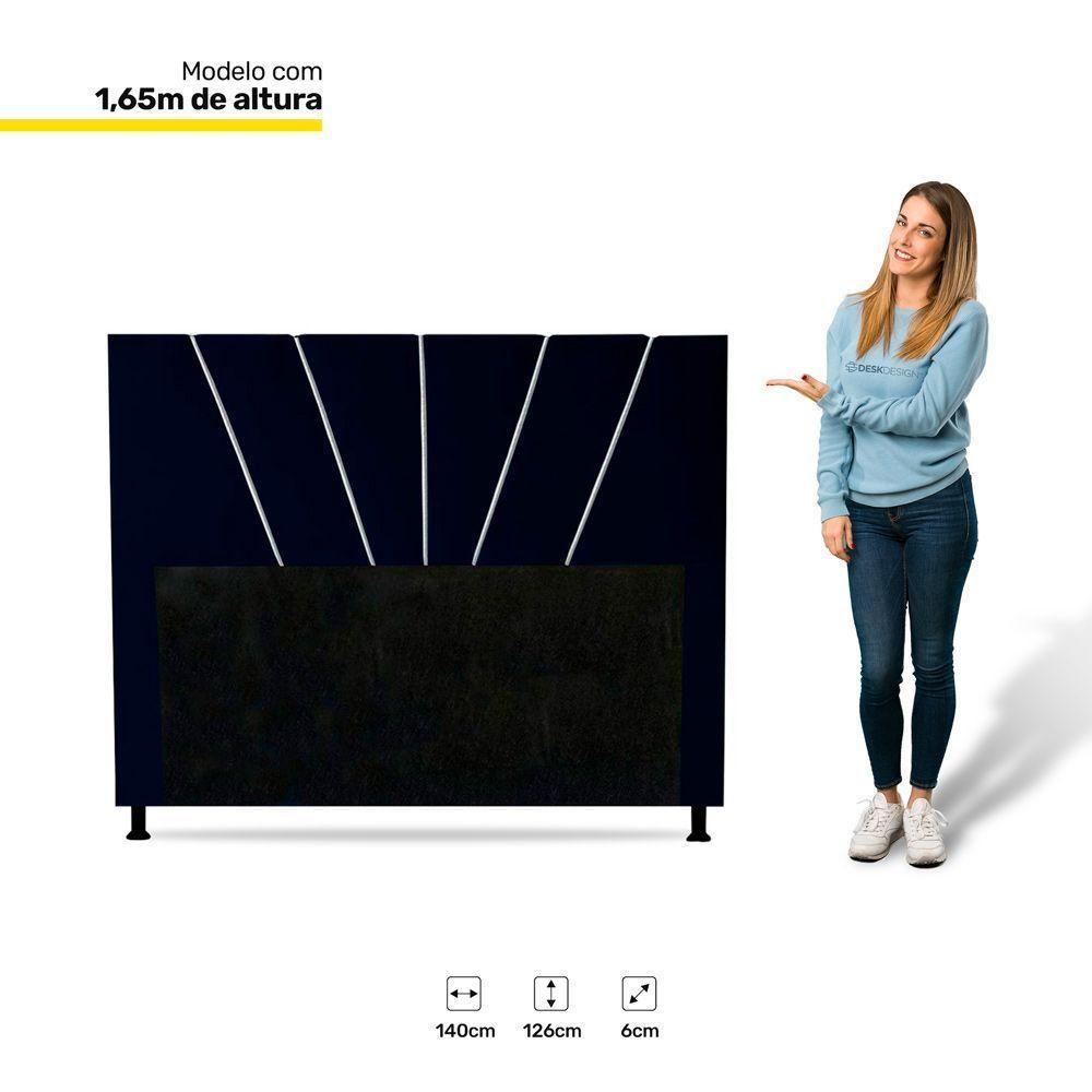 Cabeceira Cama Box Casal Dallas 140cm Veludo Azul Marinho - 2