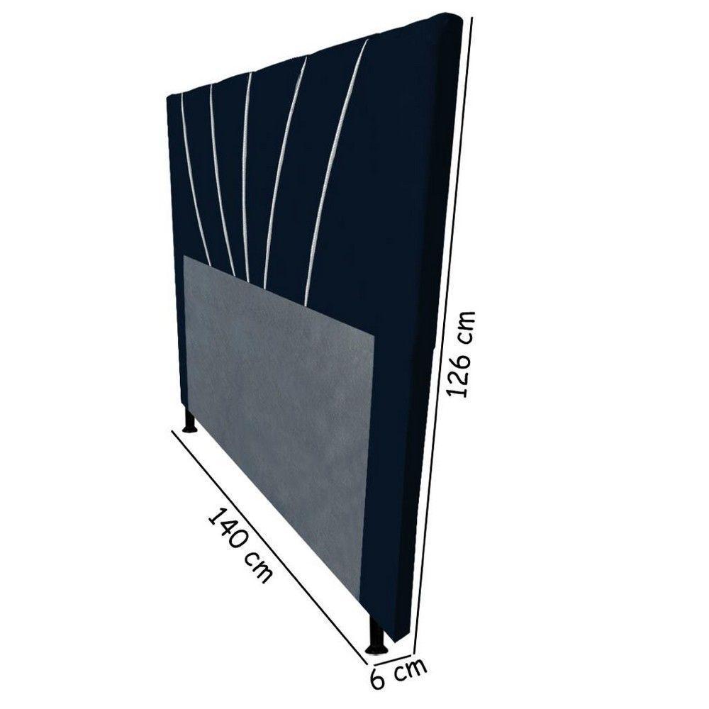 Cabeceira Cama Box Casal Dallas 140cm Veludo Azul Marinho - 3