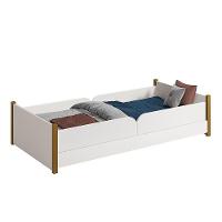 Cama Evolutiva Ravi Branco Com Pés Amadeirado, 2 Kits Grade Lateral Lisa E Colchão D20 - Reller Móveis Branco Fosco - 1