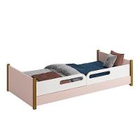 Cama Evolutiva Ravi Rosa Fosco Com Pés Amadeirado E Proteção Lateral Usinada - Reller Móveis Rosa Fosco - 1