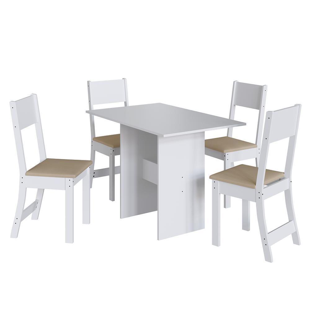 Mesa De Jantar Karla 108x68 Com Tampo Em Mdp E 4 Cadeiras Branco-bege - Indekés Branco-bege - 1
