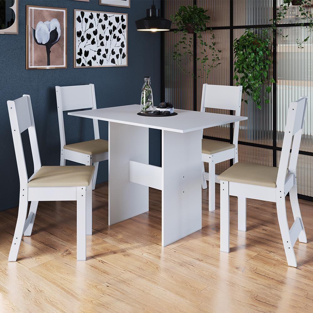 Mesa De Jantar Karla 108x68 Com Tampo Em Mdp E 4 Cadeiras Branco-bege - Indekés Branco-bege - 2
