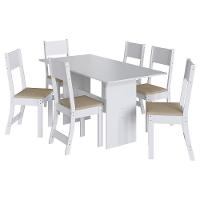 Mesa De Jantar Karla 150x76 Com Tampo Em Mdp E 6 Cadeiras Branco-bege - Indekés Branco-bege - 1