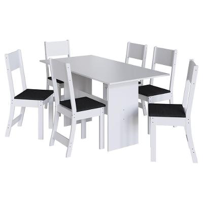 Mesa De Jantar Karla 150x76 Com Tampo Em Mdp E 6 Cadeiras Branco-preto - Indekés Branco-preto