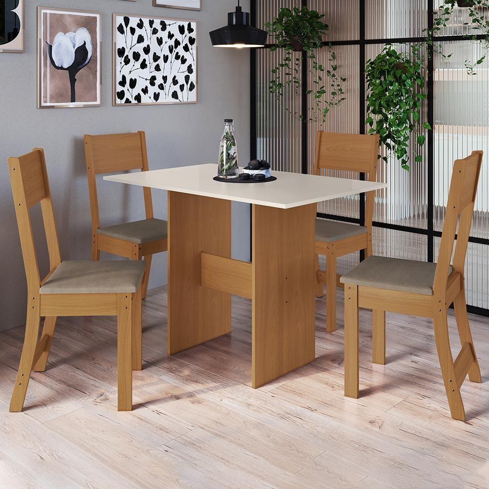 Mesa De Jantar Karla 108x68 Com Tampo Em Mdp E 4 Cadeiras Freijó-off White-cacau - Indekés Freijó-off White-cacau - 2