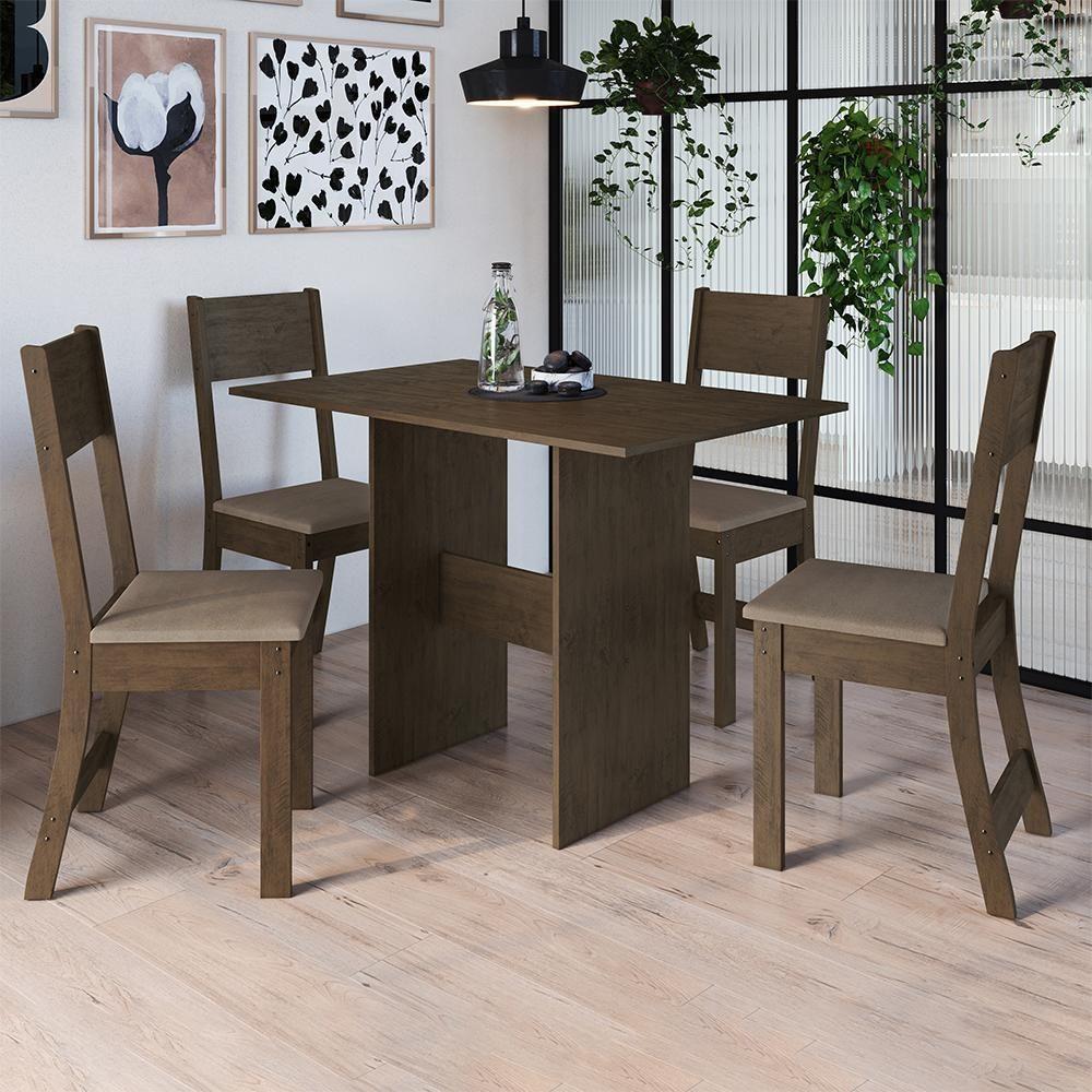 Mesa De Jantar Karla 108x68 Com Tampo Em Mdp E 4 Cadeiras Noce-cacau - Indekés Noce-cacau - 2