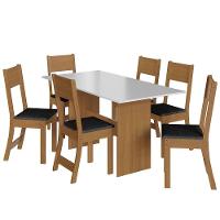 Mesa De Jantar Karla 150x76 Com Tampo Em Mdp E 6 Cadeiras Freijó-off White-preto - Indekés Freijó-off White-preto - 1