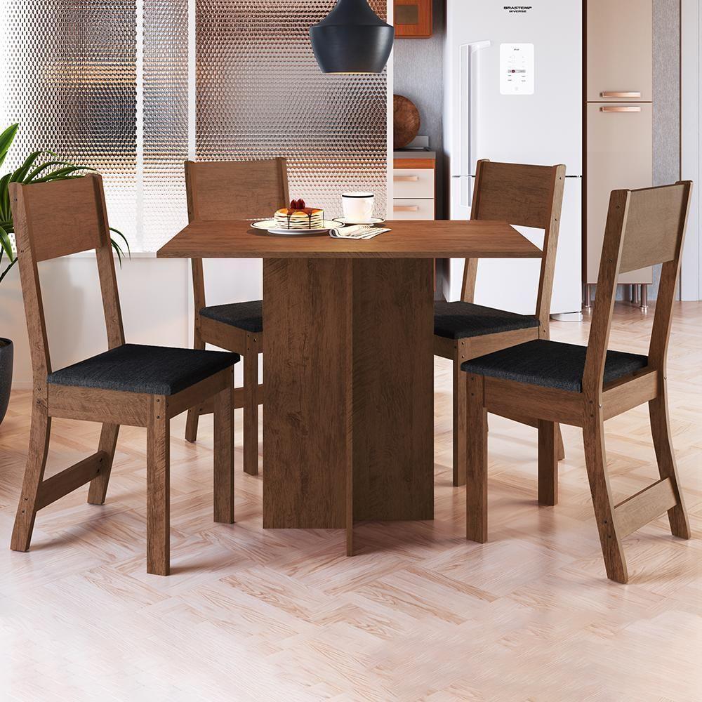 Mesa De Jantar Talita 91,8x68 Com Tampo Em Mdp E 4 Cadeiras Noce-preto - Indekés Noce-preto - 2