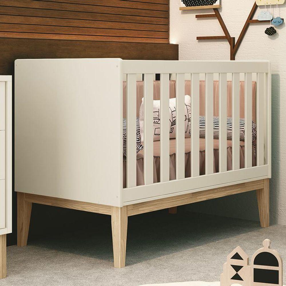 Berço Mini Cama Classic Areia Fosco Pés Madeira Natural Com Colchão D18 - Reller Móveis Areia Fosco - 2