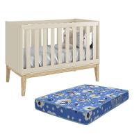 Berço Mini Cama Classic Areia Fosco Pés Madeira Natural Com Colchão D18 - Reller Móveis Areia Fosco - 3
