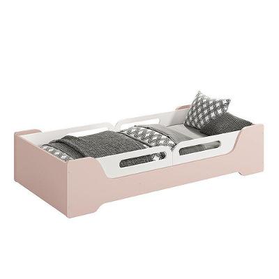 Cama Evolutiva Zaki Rosa Fosco, 2 Kits Proteção Lateral Usinada E Colchão D20 - Reller Móveis Rosa Fosco