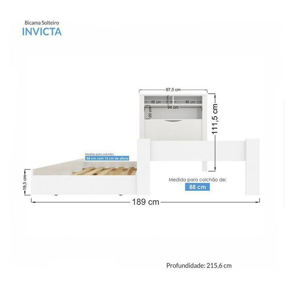 Bicama Solteiro Invicta Com Baú Branco - Pr Móveis Branco - 2
