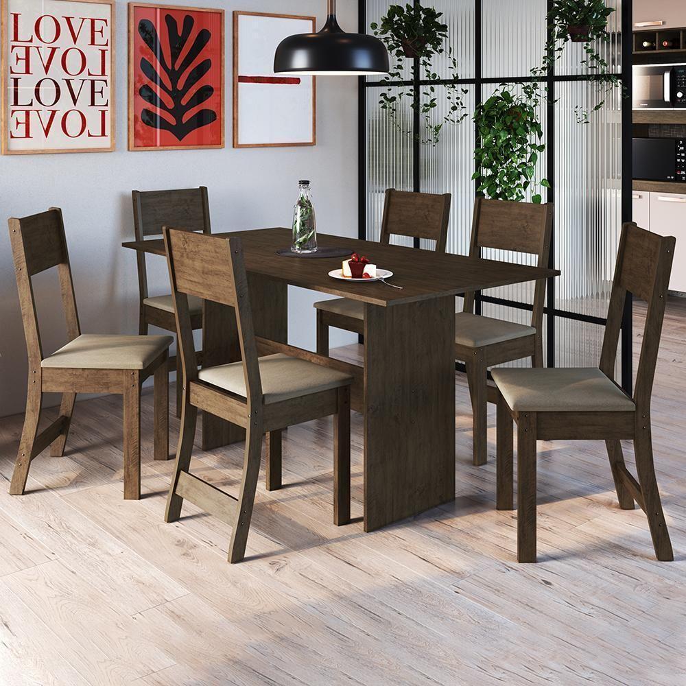 Mesa De Jantar Karla 150x76 Com Tampo Em Mdp E 6 Cadeiras Noce-cacau - Indekés Noce-cacau - 2