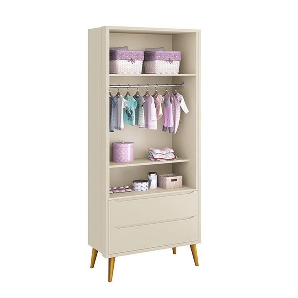 Dormitório Theo 2 Portas, Cômoda 6 Gavetas, Berço Areia Fosco Com Pés Amadeirado E Colchão - Reller Móveis Areia Fosco - 2