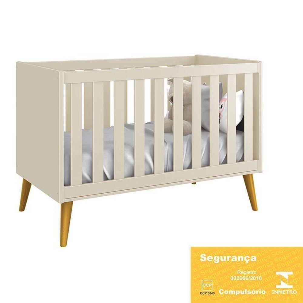 Dormitório Theo 2 Portas, Cômoda 6 Gavetas, Berço Areia Fosco Com Pés Amadeirado E Colchão - Reller Móveis Areia Fosco - 5