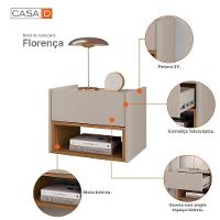 Cabeceira Florença Para Cama De Casal E Queen Com 2 Mesas De Apoio Cedro-off White - Casa D Cedro-off White - 5