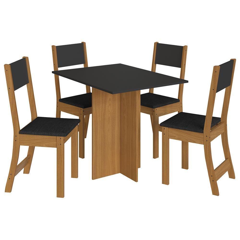 Mesa De Jantar Talita 91,8x68 Com Tampo Em Mdp E 4 Cadeiras Freijó-chumbo-preto - Indekés Freijó-chumbo - 1