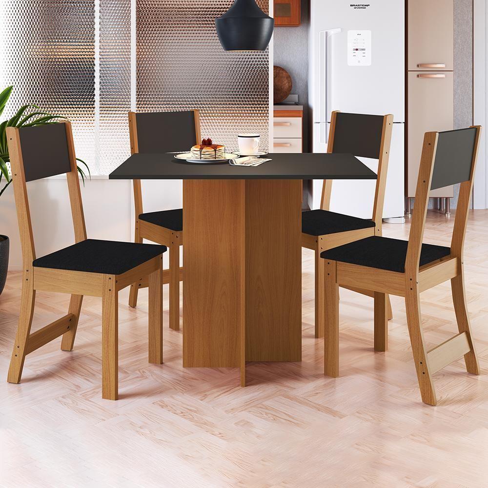 Mesa De Jantar Talita 91,8x68 Com Tampo Em Mdp E 4 Cadeiras Freijó-chumbo-preto - Indekés Freijó-chumbo - 2