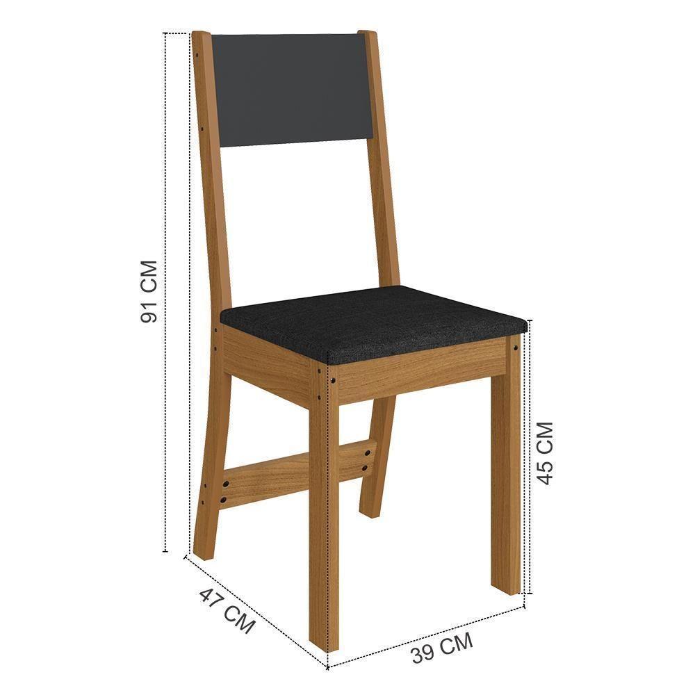 Mesa De Jantar Talita 91,8x68 Com Tampo Em Mdp E 4 Cadeiras Freijó-chumbo-preto - Indekés Freijó-chumbo - 4