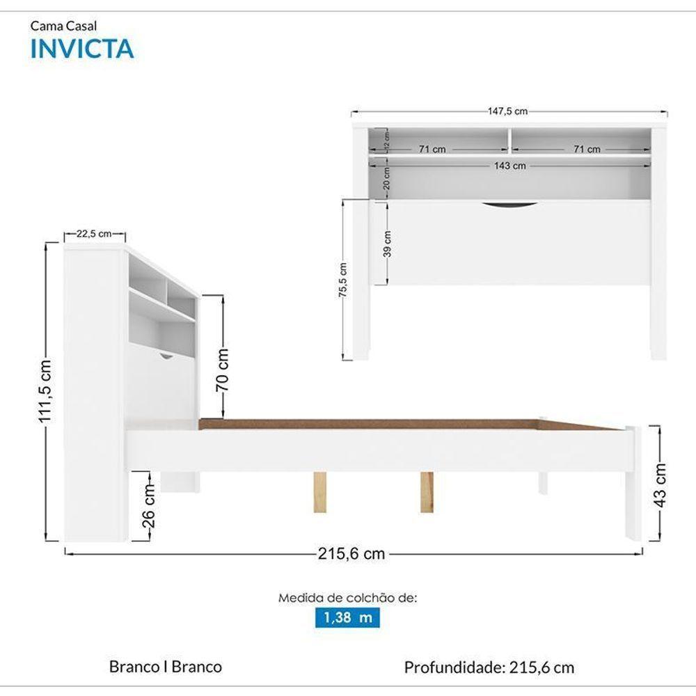 Cama Casal Invicta Com Baú Branco - Pr Móveis Branco - 4
