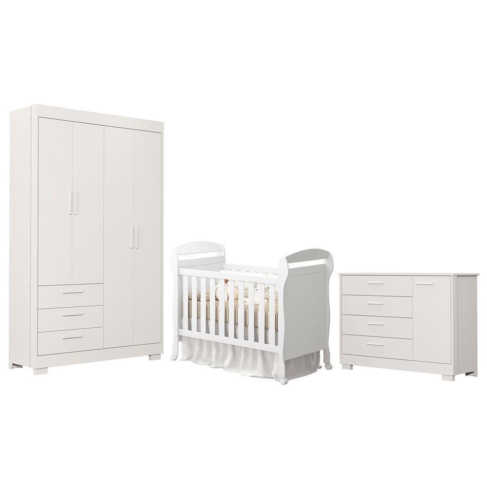 Dormitório Infantil Zaki Guarda Roupa, Cômoda E Berço Mini Cama Danny Branco Fosco - Reller Móveis Branco Fosco - 1