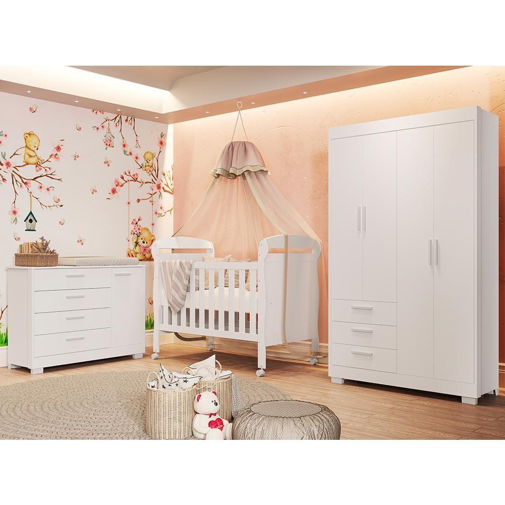 Dormitório Infantil Zaki Guarda Roupa, Cômoda E Berço Mini Cama Danny Branco Fosco - Reller Móveis Branco Fosco - 2