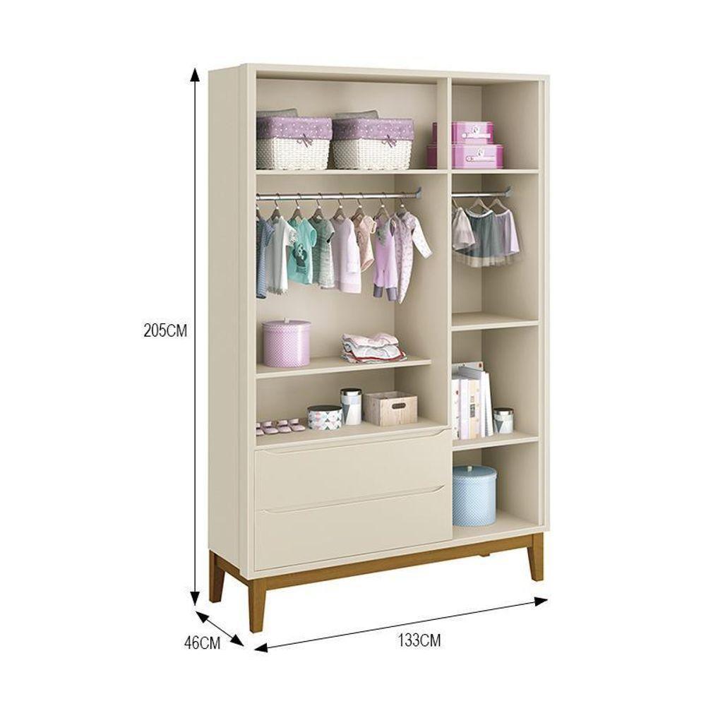 Dormitório Infantil Classic 3 Portas, Cômoda 1 Porta E Berço Areia Fosco Com Pés Amadeirado - Reller Móveis Areia Fosco - 4