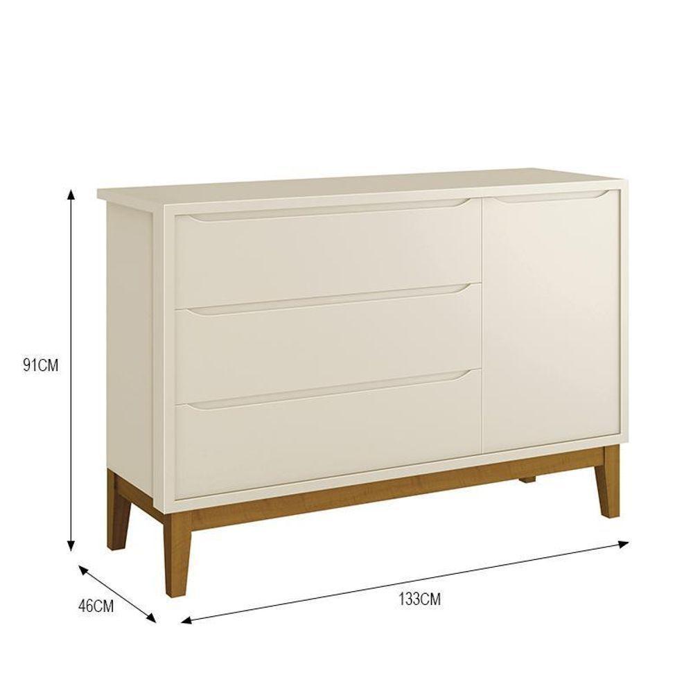 Dormitório Infantil Classic 3 Portas, Cômoda 1 Porta E Berço Areia Fosco Com Pés Amadeirado - Reller Móveis Areia Fosco - 5