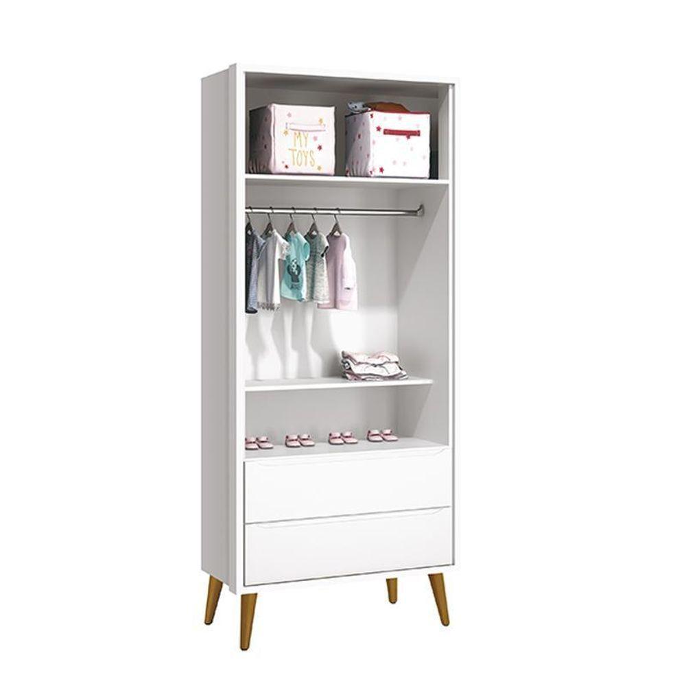 Dormitório Theo 2 Portas, Cômoda 6 Gavetas, Berço Branco Fosco Com Pés Amadeirado E Colchão - Reller Móveis Branco Fosco - 2