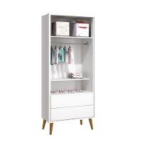 Dormitório Theo 2 Portas, Cômoda 6 Gavetas, Berço Branco Fosco Com Pés Amadeirado E Colchão - Reller Móveis Branco Fosco - 2