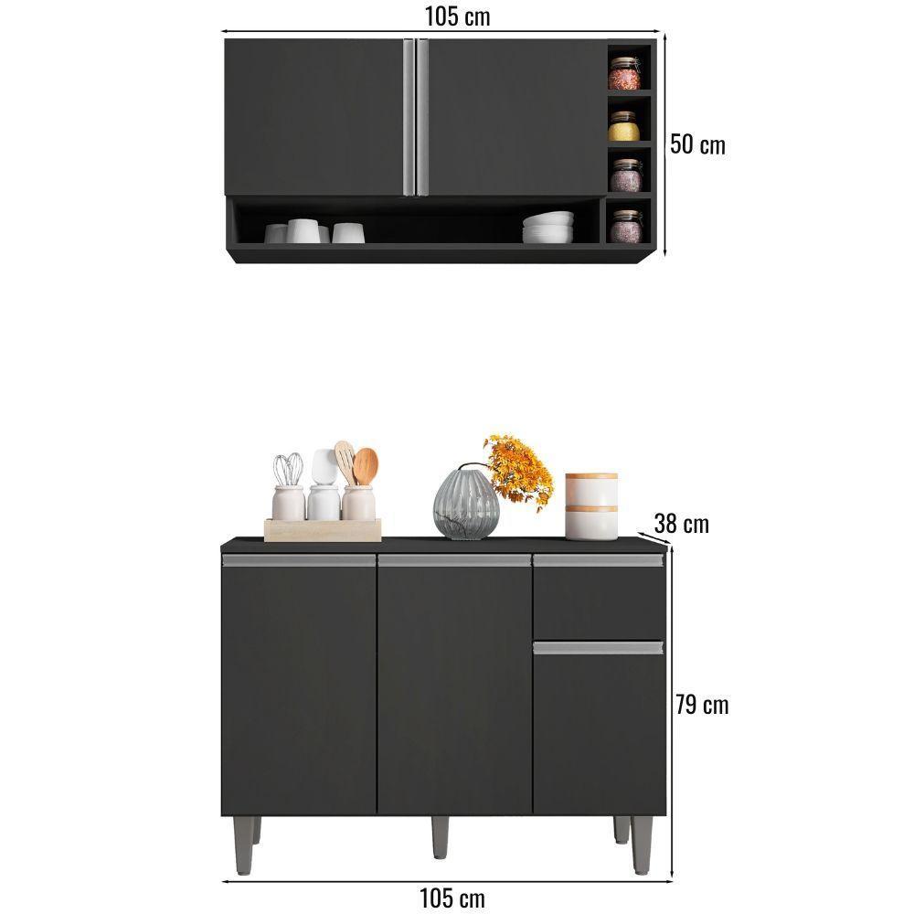 Balcão De Cozinha E Armário Aéreo Vanessa 105 Cm Cinza Ajl - 2